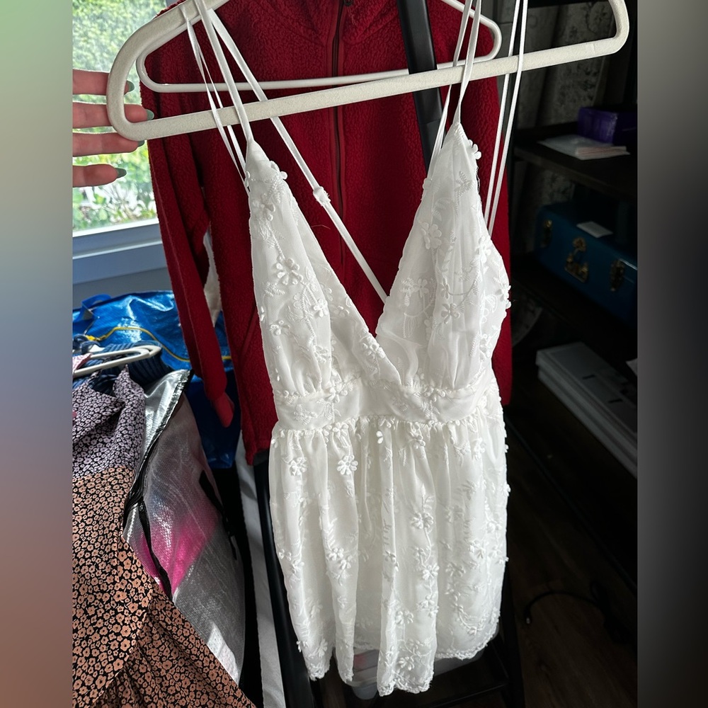 Lulu's Chic White Dress with Floral Accents